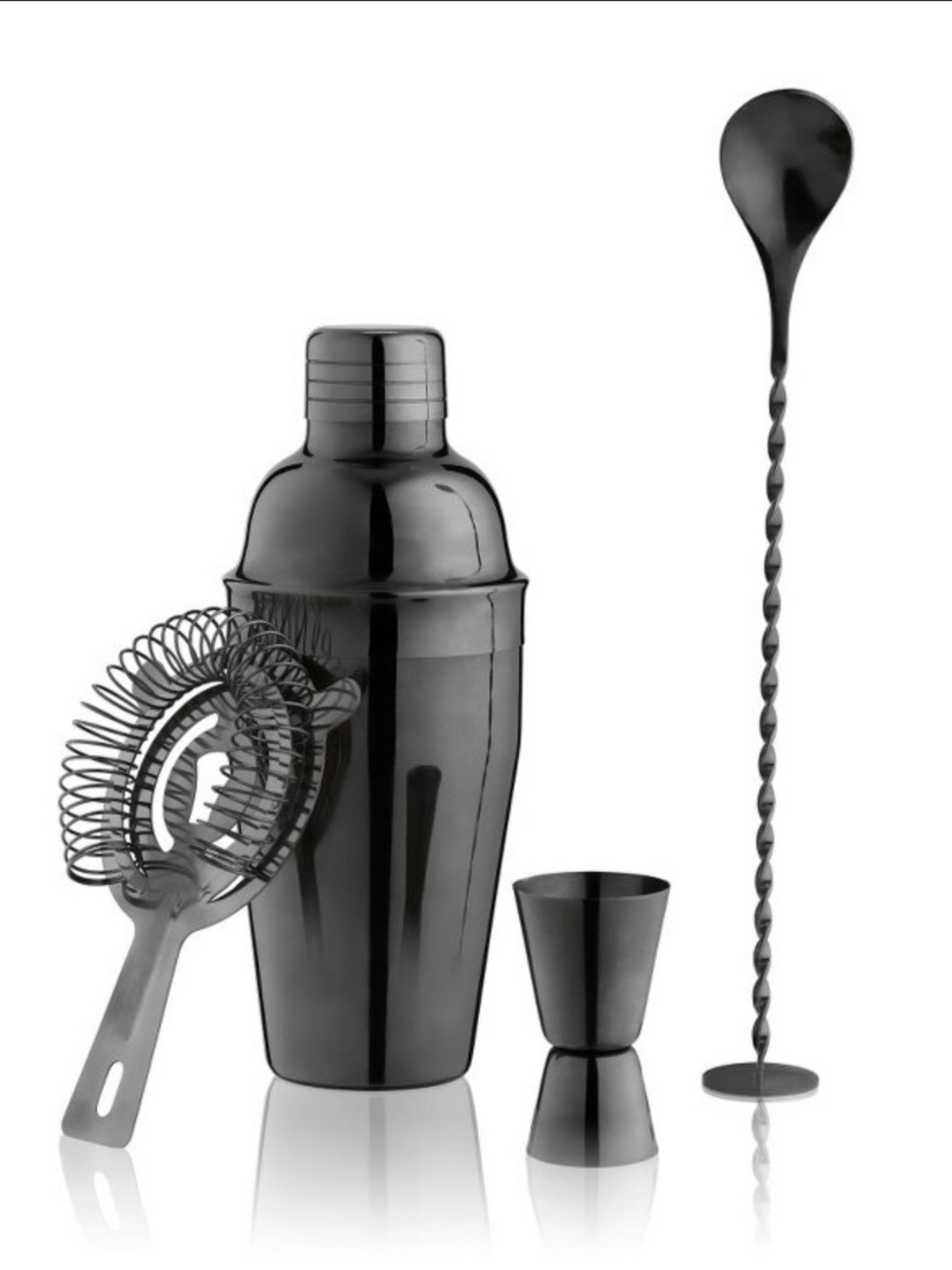 NWT Black Gunmetal Stainless Steel 4 Piece Barware Set
